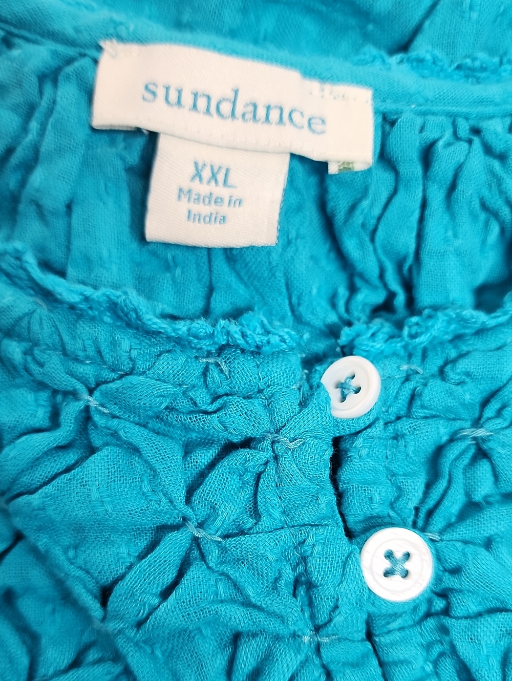SUNDANCE Teal Smocked Button Peasant Top XXL Adorable Feminine Beautiful Boho - Picture 8 of 9
